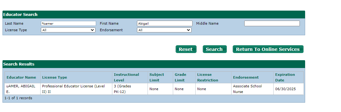 View of ALiS Educator Search